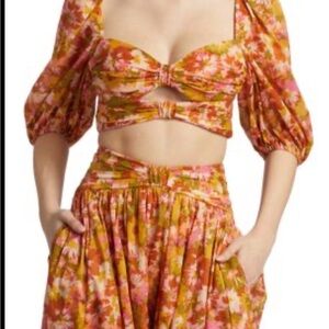 Zimmermann Violet Floral Puff SleeveTop with Matching Skirt Set